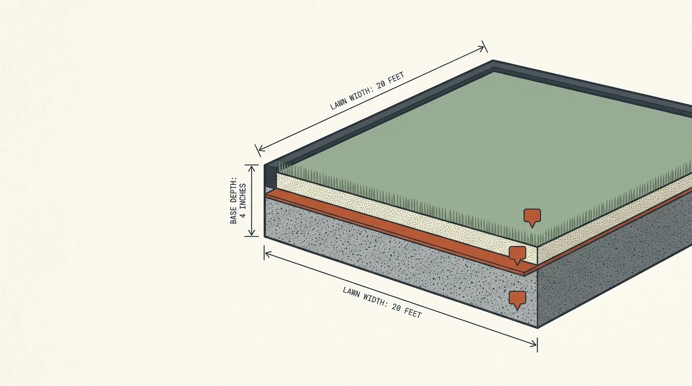 Artificial turf cost calculator diagram showing turf, infill and base layers