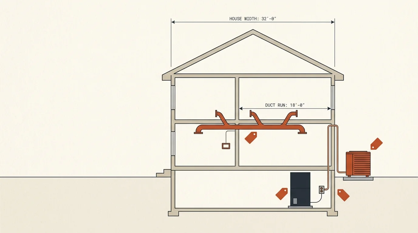 Central air installation cost calculator diagram showing system components