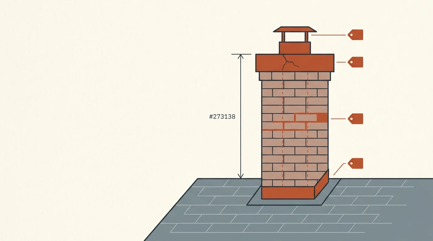 Chimney repair cost calculator diagram showing crown, cap, mortar and flashing