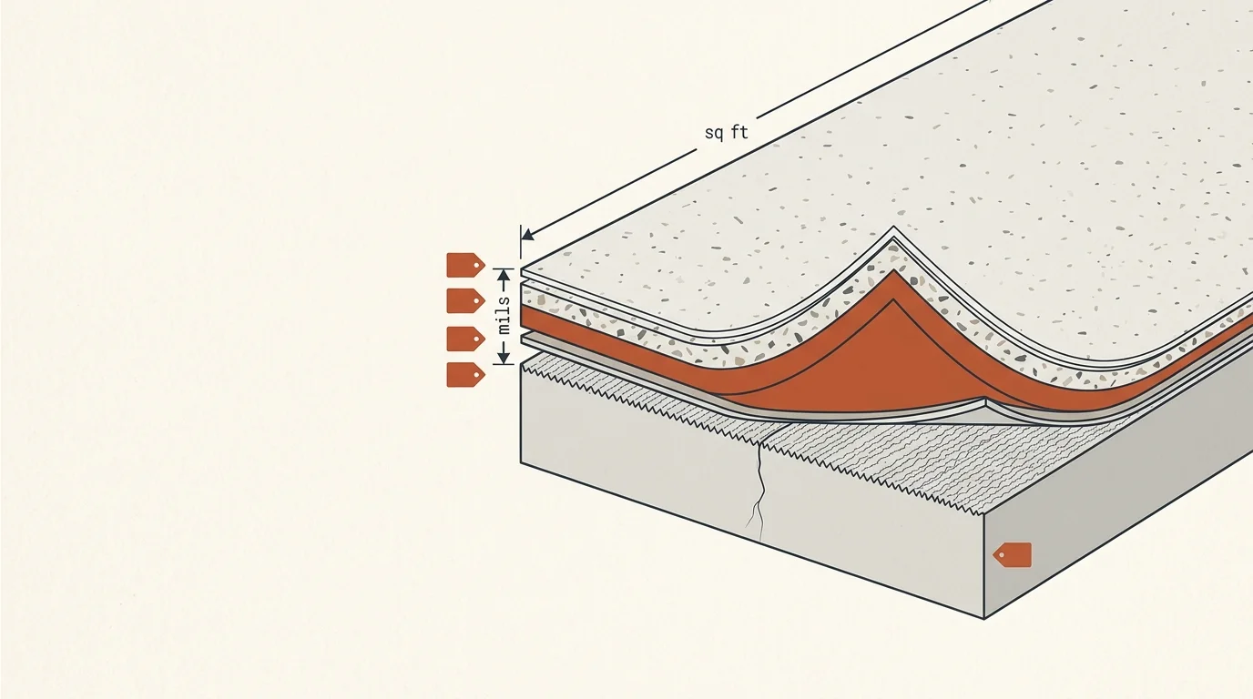 Epoxy flooring cost calculator diagram showing coating layers and slab prep