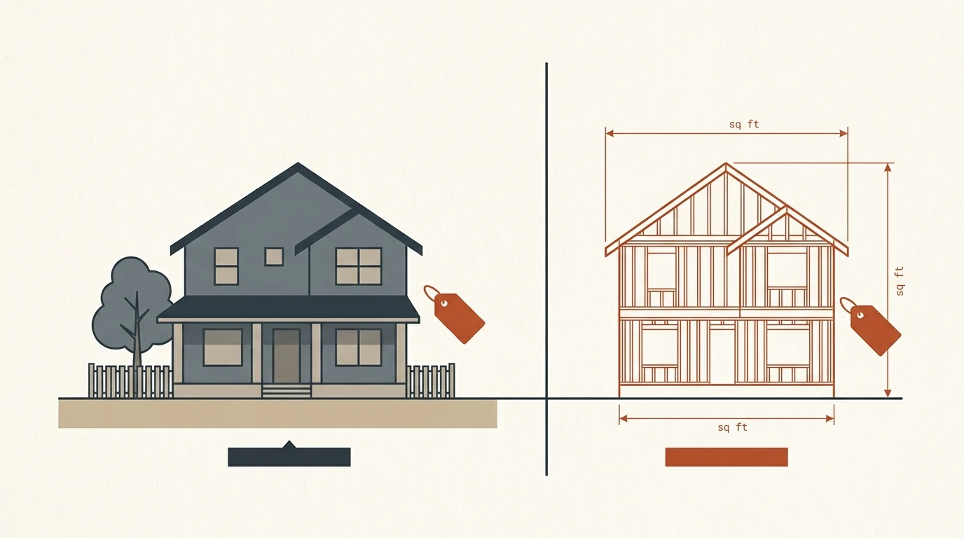 Home replacement cost estimator diagram comparing rebuild cost and market value