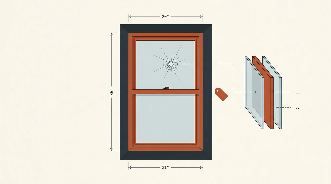 Hurricane impact windows cost calculator diagram showing laminated glass layers