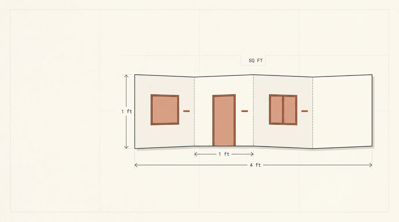 Wall square footage calculator diagram showing wall area and opening deductions