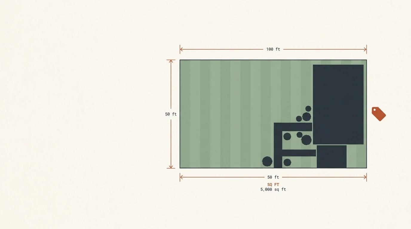 Lawn mowing cost calculator diagram showing lawn area and price per visit
