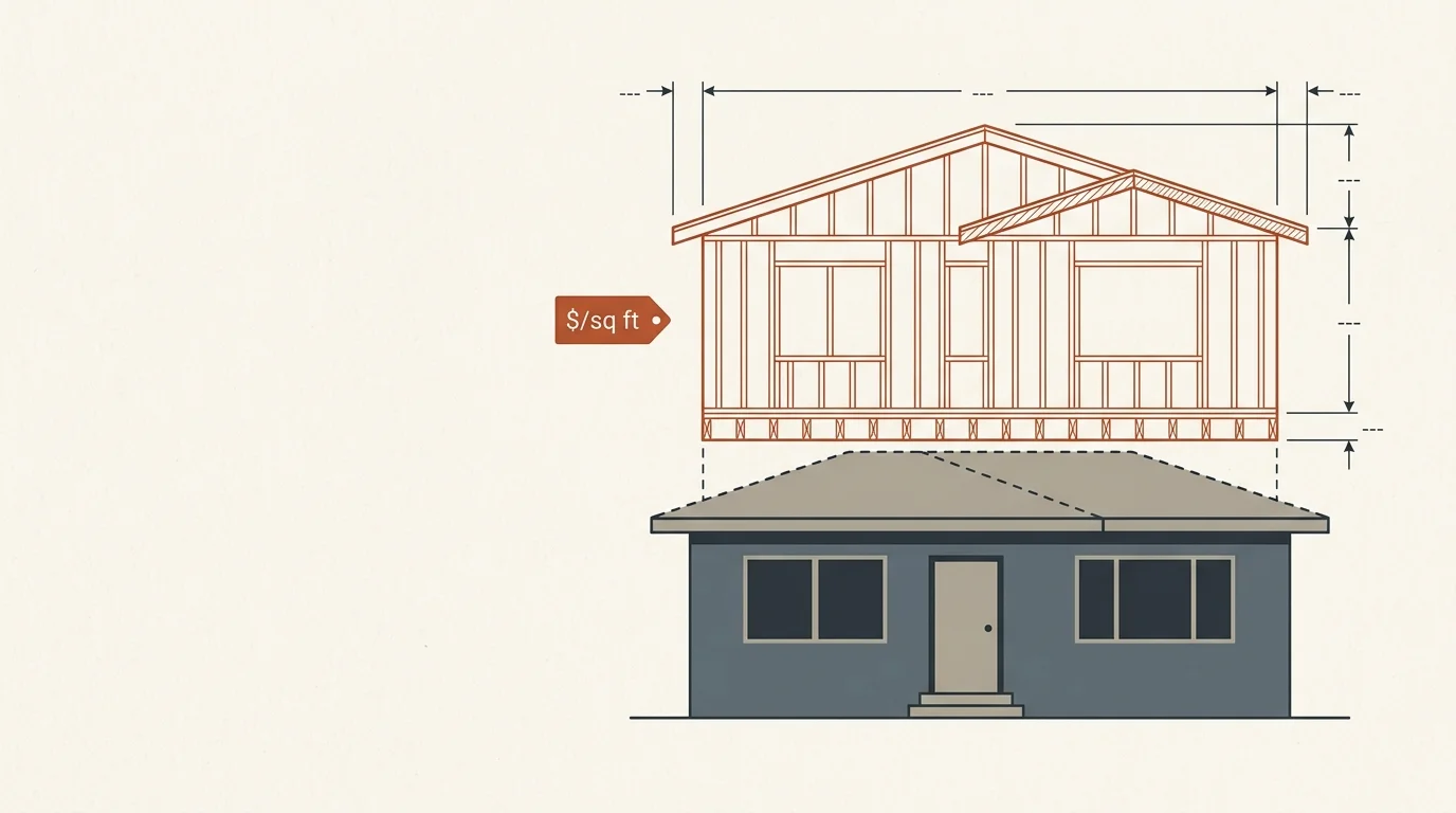 Second story addition cost calculator diagram showing upper floor build cost