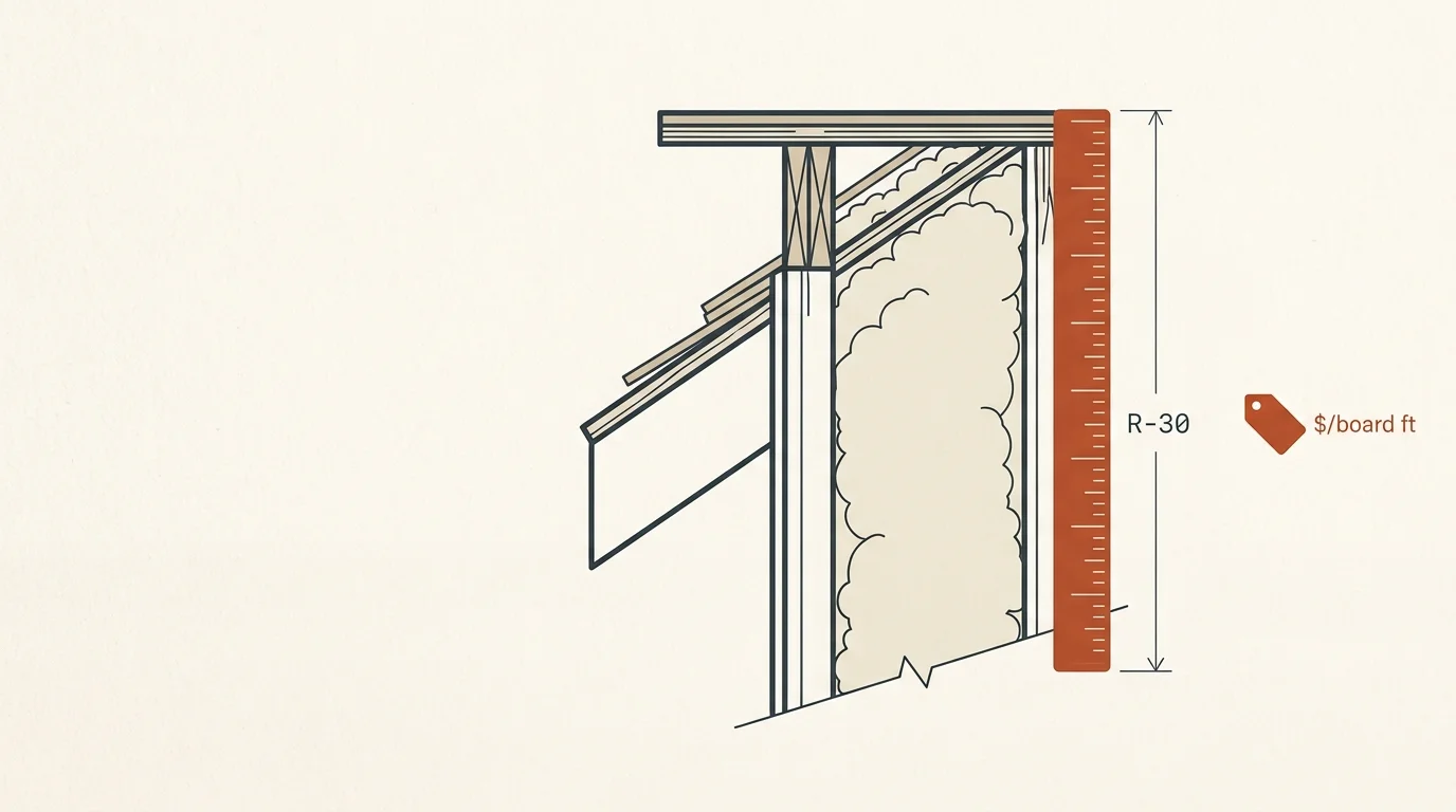 Spray foam insulation cost calculator diagram showing foam thickness and R-value