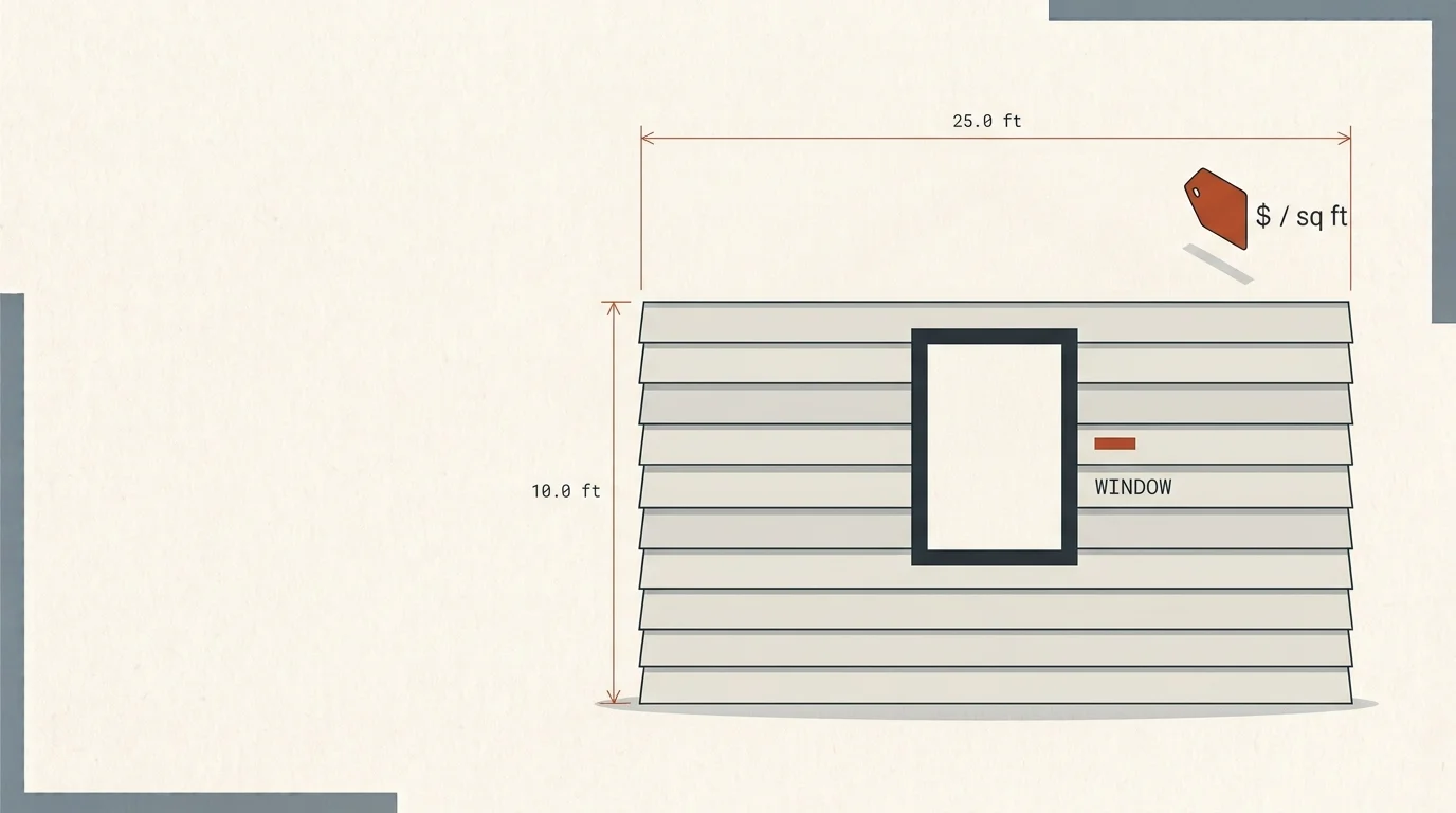 Vinyl siding cost calculator diagram showing wall area and price per square foot
