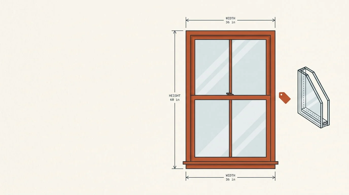 Window replacement cost estimator diagram showing window types and installed price